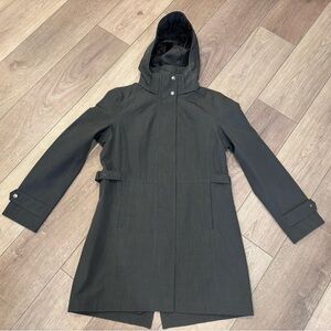 Women's Kirkland Hooded Dark Gray Rain Jacket. Fully Lined, Size Small.